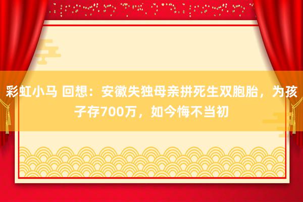 彩虹小马 回想：安徽失独母亲拼死生双胞胎，为孩子存700万，如今悔不当初